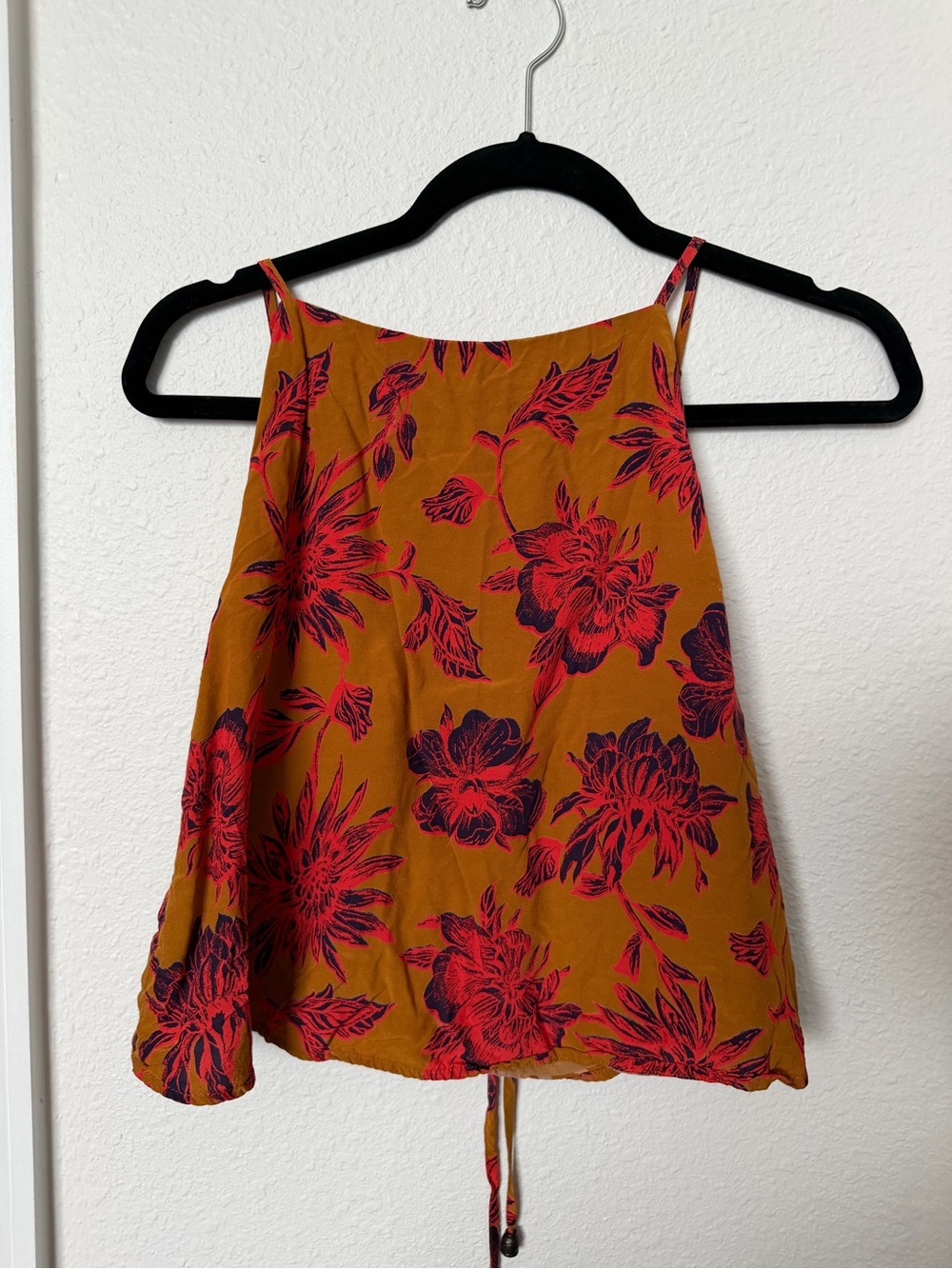 Urban Outfitters Mustard Halter Camisole with Red Floral Print